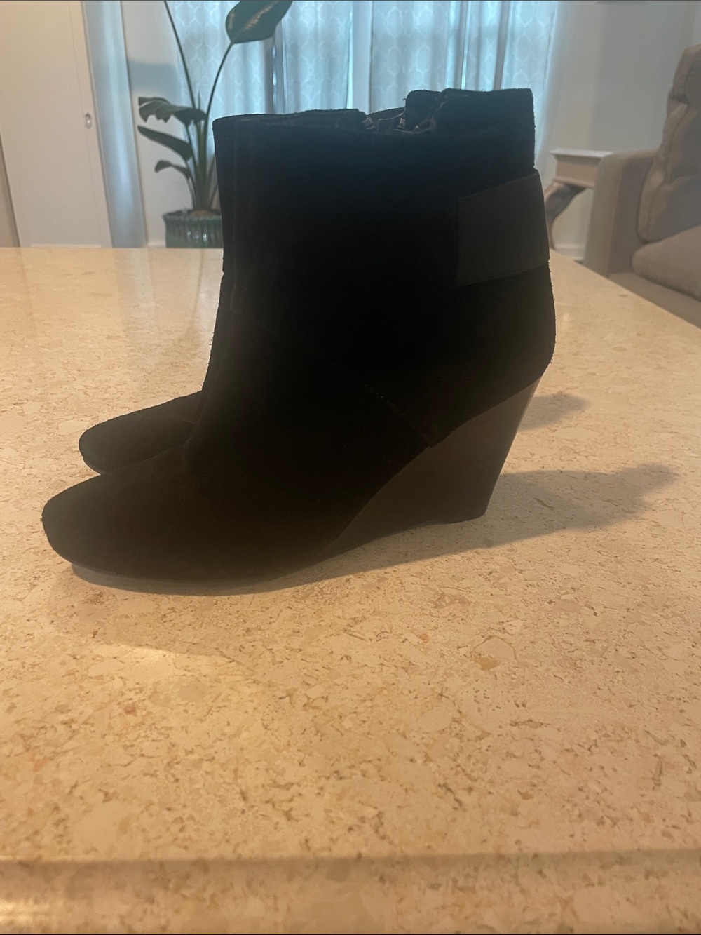 Nine West Black Suede Wedge Ankle Boots